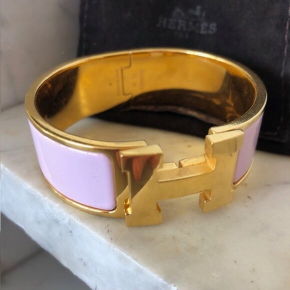 Hermès Thick Clic Clac H Bracelet PM Rose Candeur Gold Authentic - Picture 3 of 17